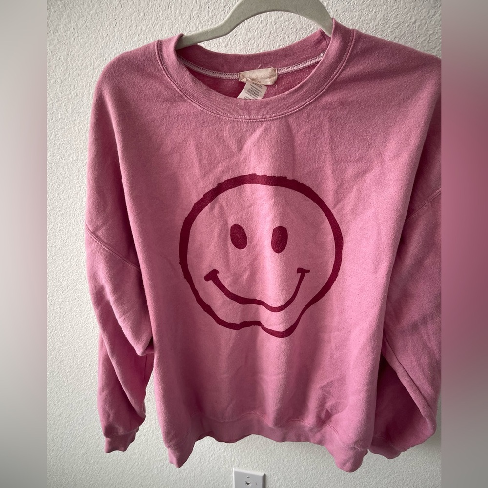 Raspberry Colored Smiley Crewneck Sweatshirt